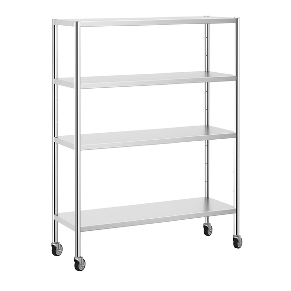 Edelstahlregal PREMIUM - 1400x490mm - mit 4 Ablagen (VERSTELLBAR) - inkl. 4 Rollen