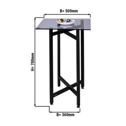 Folding Catering Side Table – Stainless Steel Frame - Plexiglass Top - 500×500×700 mm - Black
