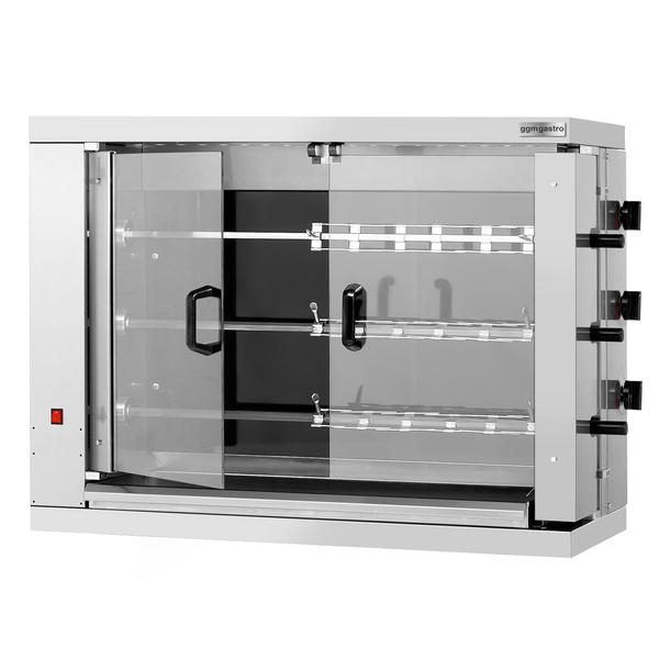 Grill para frangos em vitrocerâmica, eléctrica - com 3x espetos para 18x frangos