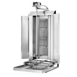 Griglia a gas per Kebab / Gyros - mobile - 4 bruciatori - max. 60 kg - incl. 2 piastre di protezione e 2 porte a battente