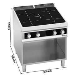 Cucina in vetroceramica professionale - PAOLO 900 - 800x900x940mm - 16,0 kW - 4 piastre - su vano aperto - Bflex Digital