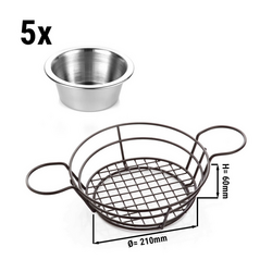 (5 piezas) Cesta de presentación con cuenco - Ø 21 cm - cesta de plato de acompañamiento | canasta de servir | canasta de hamburguesas | cesta para freír | canasta de nachos | tazón de servir