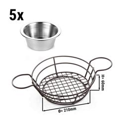 (15 pieces) Serving Baskets with Dip Pots – round - Ø 21 cm - stainless steel