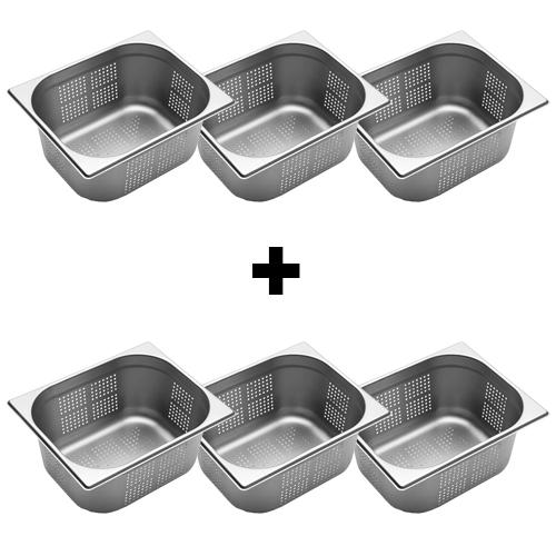 (6 pieces) Gastronorm Container - 1/2 - Stainless Steel - Perforated - 150 mm