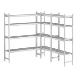 (3 uds) Conjunto de estanterías de aluminio - Configuración en L izquierda - Profundidad: 460mm - Capacidad de carga: 600kg/estante - apta para cámaras frigoríficas