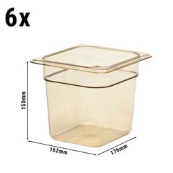 (6 stuks) CAMBRO | H-PAN™ - Hittebestendige GN bakken 1/6 - Amber - Hoogte: 150mm