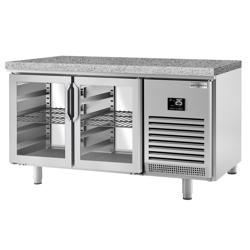 Commercial Bakery Refrigerated Worktable Premium Plus - Pass-Through - 4 Glass Doors - Granite Worktop - 400 L