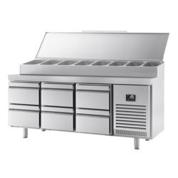 Table de préparation réfrigérée – 1960 x 600 mm – avec 6 tiroirs – superstructure en inox pour 11 bacs GN 1/4