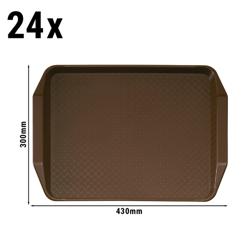 (24 pieces) CAMBRO | Fast Food Tray – Rectangular – Raised Edge with Handles – 430×300 mm – Brown