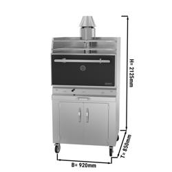 Carbone - Forno griglia a carbone - 920 mm - con ripiano griglia e base armadiata - Nero