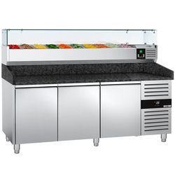 Rashladni pult za pripremu pizze PREMIUM - 2000x800 mm - sa 3 vrata - uklj. Rashladna nadograđena vitrina - 10x GN 1/4