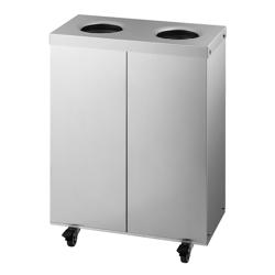 Recycling station - 2-Stream - 2 compartments of 25L each - 50L - 720(H)x500(W)x250(D)mm - with wheels (4, 2 lockable), inner buckets, colour-coded labels - Stainless steel