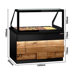 Commercial Heated Display Counter - Wood-Effect, Black Granite – 4x GN 1/1 – 1500 mm