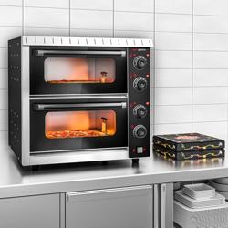 Electric Deck Pizza Oven - Twin Deck - Stone Deck - 4+4 - Ø 20cm (8") - 230V Single Phase - Mechanical Controls - Black - up to 350°C