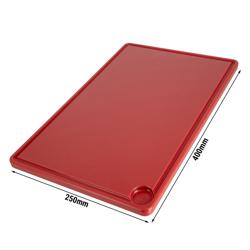 Tagliere professionale in polietilene (HDPE) - 250x400mm - Spessore: 20mm - Conforme HACCP - Rosso - con scanalatura raccogli succhi