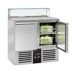 Saladette PREMIUM - 900mm - 2 deuren - met rechte glazen opzetvitrine voor 5x GN 1/6