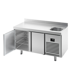 Koelwerkbank Premium PLUS - 1468x600mm - met 1 spoelbak, 2 deuren & achterwand