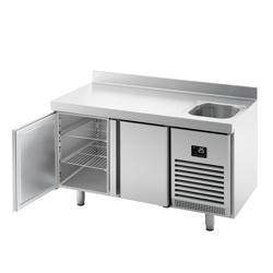Table réfrigérée Premium PLUS - 1468 x 600 mm - avec 1 bac et 2 portes - avec dosseret