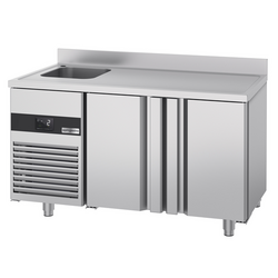 Koelwerkbank PREMIUM - 1430x700mm - met 2 deuren, 1 spoelbak links & achterwand