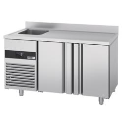 Commercial Counter Fridge PREMIUM - 1430x720mm - with 2 doors - with sink left - with upstand - capacity 270 litres