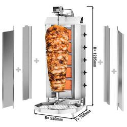 Gas Doner Kebab Grill (Shawarma/Gyros) - 5 Burner - up to 80kg - 16.25kW - Countertop - incl. 2 splash guards & 2 double doors