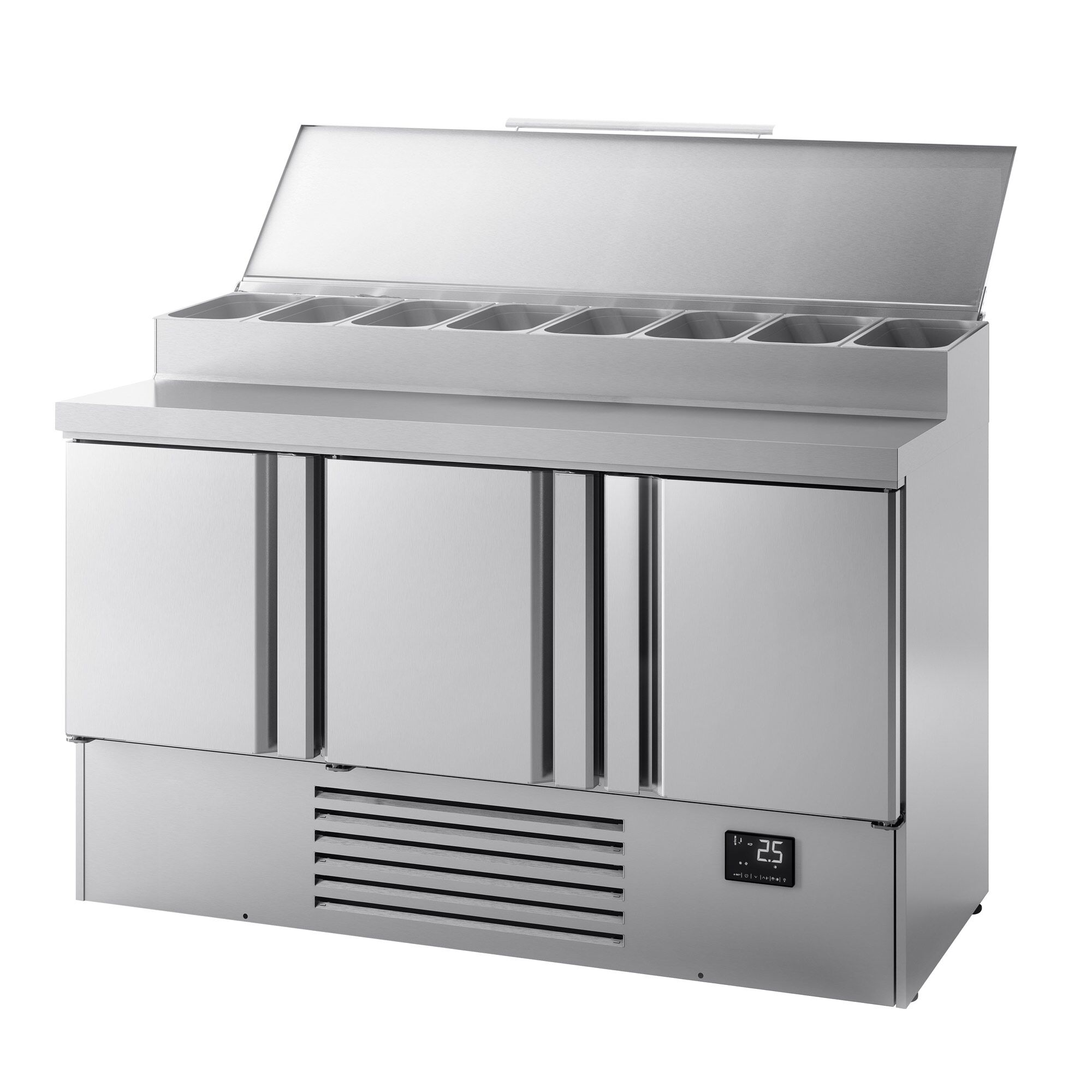 Table réfrigérée de préparation Mini - 1460 x 700 mm - avec 3 portes - superstructure en inox 8x GN 1/4