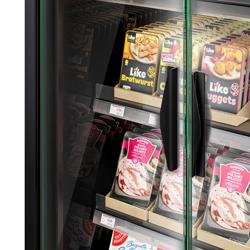 (4 pcs) Commercial multideck display fridge - 7500mm - with 4 hinged glass doors & 5 shelves - Black