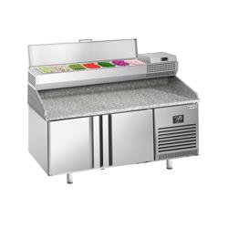 Pizzawerkbank PREMIUM PLUS - 1738x800mm - met granieten werkblad - met 2 deuren - incl. opzetkoelvitrine - 7x GN 1/4
