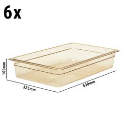 (6 Stück) CAMBRO | H-PAN™ - Hitzebeständige GN-Behälter 1/1 - Bernstein - Höhe: 100mm