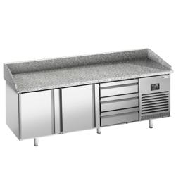 Masă frigorifică pentru preparare pizza PREMIUM PLUS - cu blat din granit - 1980x1139 mm - cu 2 uși & 3 sertare