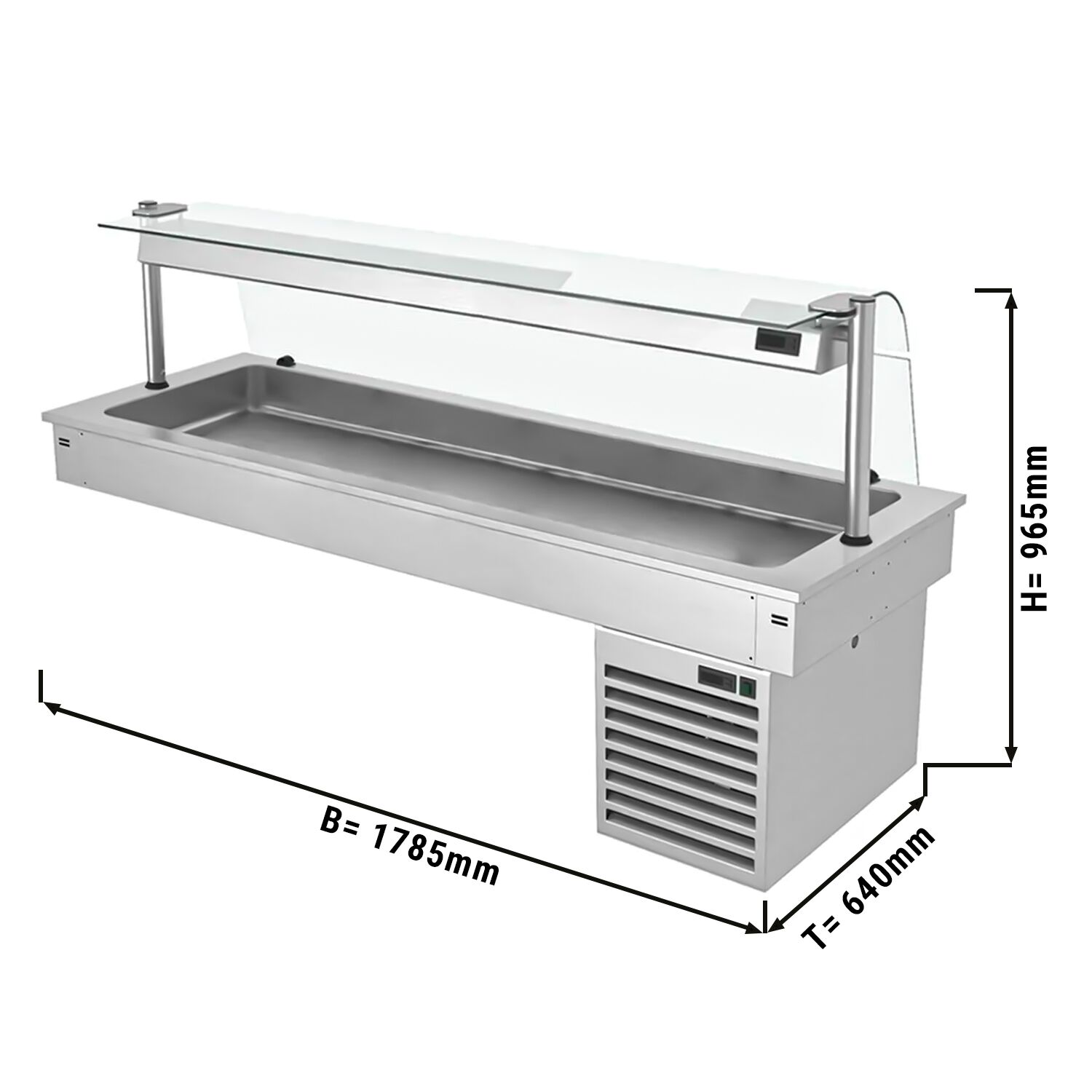 Cuve réfrigérée encastrable Drop-In - 1785mm - +2 à +8°C - 5x GN 1/1 - 410W - avec pare-haleine en verre