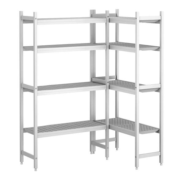 Scaffale in alluminio anodizzato - Composizione a L (angolare) - Profondità: 360mm - 4 (REGOLABILI) ripiani - Anodizzato - Portata: 600kg per ripiano