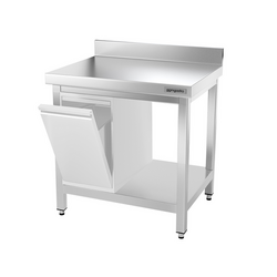 Mesa de trabalho PREMIUM - em Aço Inoxidável  - 0,7 m - com estrutura e prateleira de base e com rebordo posterior