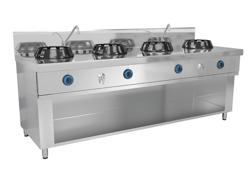 Gas woktafel - 56 kW - 4 branders - incl. 2 kranen