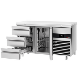 Koelwerkbank PREMIUM - 1400x700mm - met 1 deur & 3 laden - incl. snijplank wit