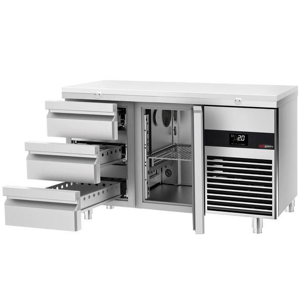 Refrigerated table PREMIUM - 1400x700mm -  with 1 door & 3 drawers - incl. cutting board white