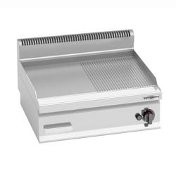 Gas bakplaat - 8,0 kW - Glad/geribbeld, 1/2 glad, 1/2 geribbeld - Bakoppervlak: 596x430mm