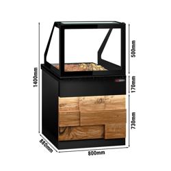 Buffet caliente TORONTO - 800mm - frontal de madera - para 2x GN 1/1 - encimera de granito negro