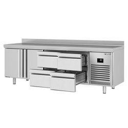 Koelwerkbank Premium PLUS - 2452x600mm - met 2 deuren & 4 laden & met achterwand