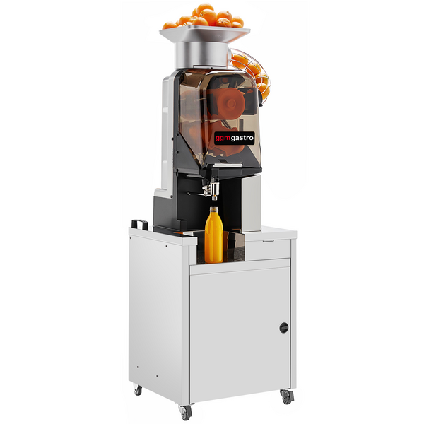 Exprimidor de naranjas eléctrico - con alimentador automático de fruta y base - plateado