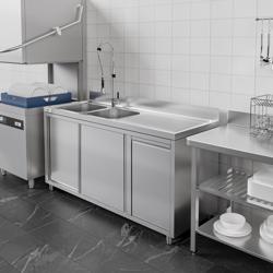 Commercial sink cabinet - 2000 x 600 mm - With waste bins and 2 sinks (left)