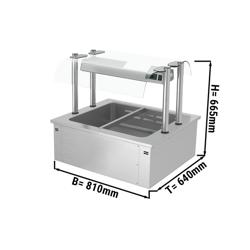Inbouw bain-marie (drop-in) - 800mm - 1,71 kW - 2x GN 1/1 - met (glazen) spatscherm