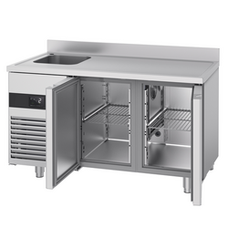 Koelwerkbank PREMIUM - 1430x700mm - met 2 deuren, 1 spoelbak links & achterwand