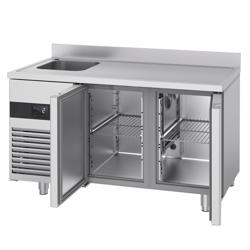 Balcão refrigerado PREMIUM - 1430x720mm - 270L - 2 portas; com lava-loiça à esquerda - GN 1/1 - -2 a +8°C; com ressalto traseiro