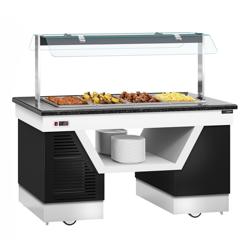 Bufetová vitrína ohřevná - s Bain Marie & kolečky - 1600mm - pro 4x GN 1/1