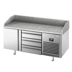 Pizzawerkbank PREMIUM PLUS - 1490x700mm - met granieten werkblad - met 1 deur & 3 laden - incl. opzetkoelvitrine - 8x GN 1/3