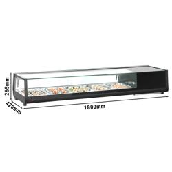 Vetrina sushi refrigerata con luce LED - 1800x420mm - 5x GN 1/2 - vetri dritti - Nero