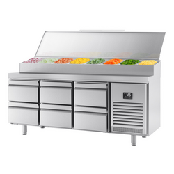 میز یخچالی آماده سازی - 1960*600 میلیمتر - شش 11xGN 1/4  کشو - ویترین استیل