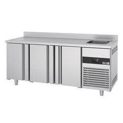 Koelwerkbank PREMIUM - 1900x700mm - met 3 deuren, 1 spoelbakk rechts & achterwand