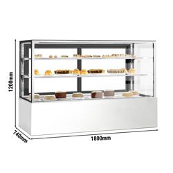 Vitrine à pâtisserie réfrigérée - 725L - 1800mm - Double vitrage - avec 3 étagères en verre - portes coulissantes vitrées arrière